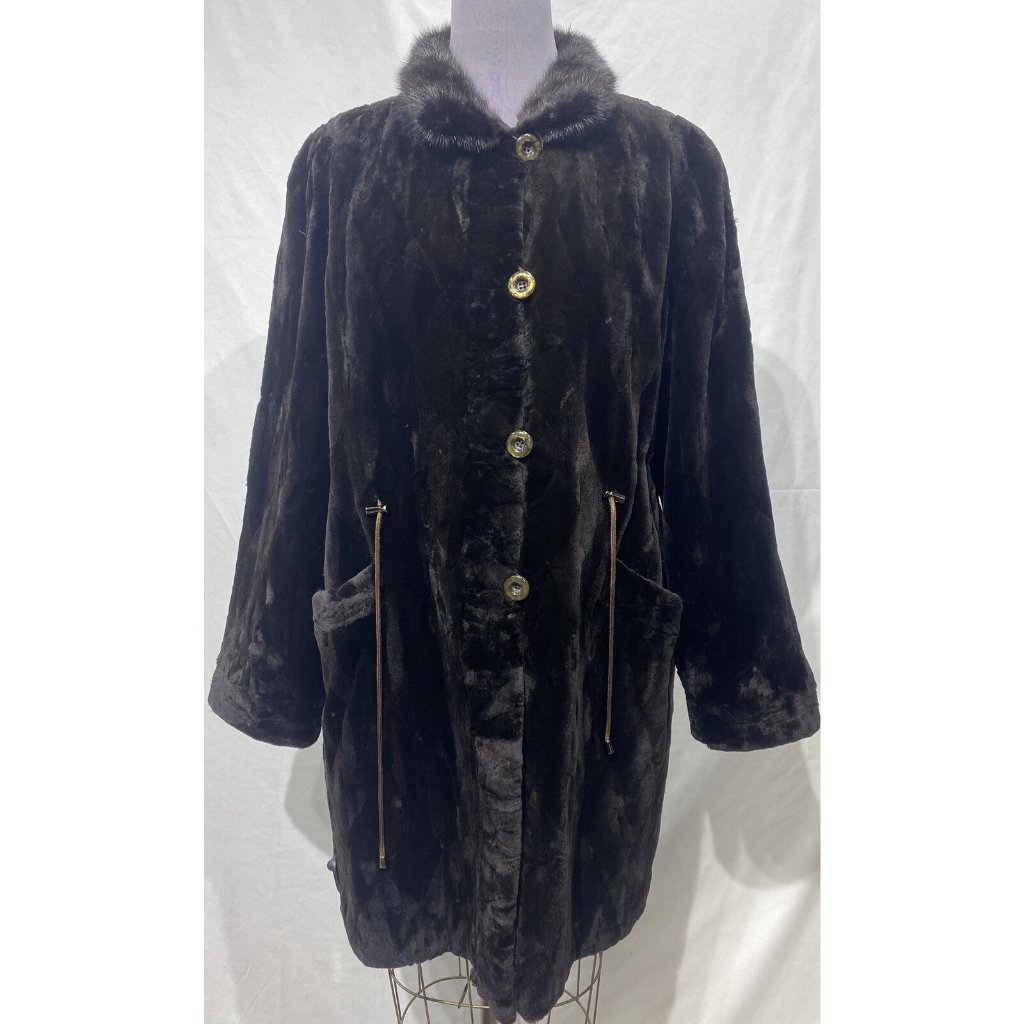 Sheared Mink Sections Stroller Brown Lh Mink Collar Reversible Rainwear (89084)